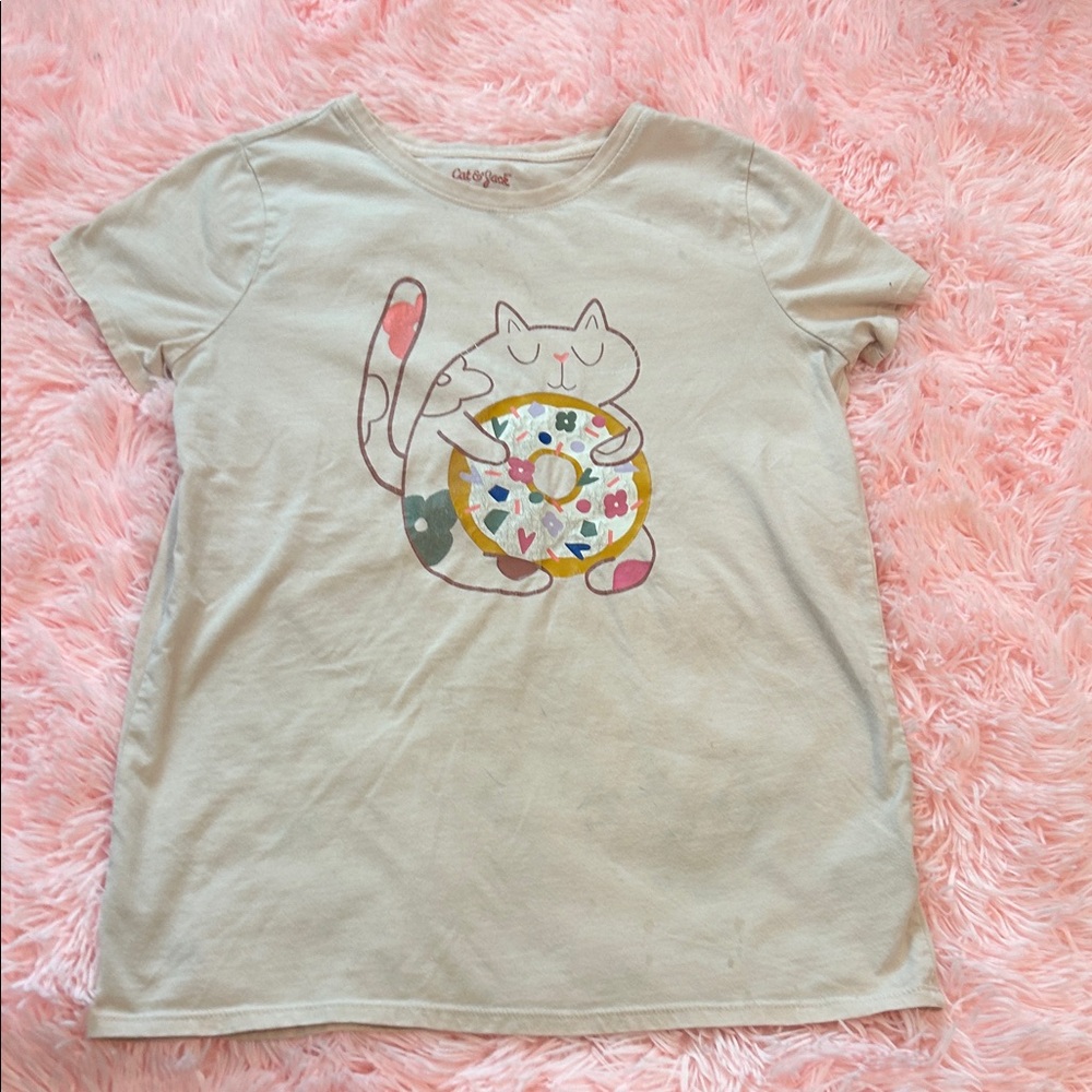 Cat & Jack Tan Kids T-Shirt with Donut Cat Design